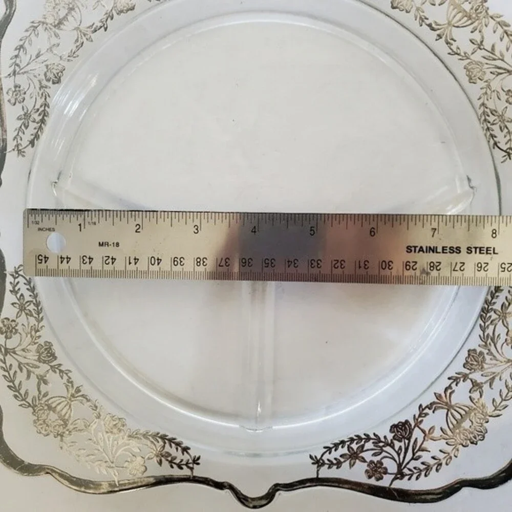 Vintage Imperial Glass Art Deco Silver Overlay Divided Grill Plate 10